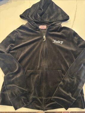 Juicy Couture Black Velour Hoodie with Rhinestone Logo